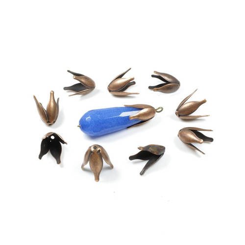 20 coupelles / caps tulipe en métal couleur cuivré +/- 13 x 10mm 