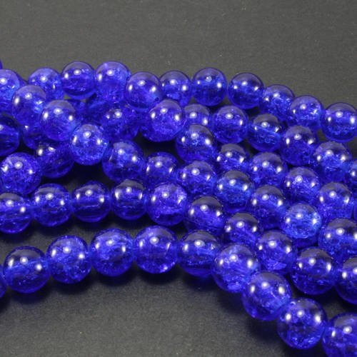 50 perles en verre craquelé bleu foncé 8mm      lbp00331 