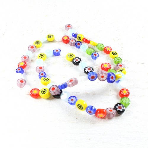 10 perles palet en verre artisanales millefiori multicolores   +/- 6 x 3mm   lbp00383 