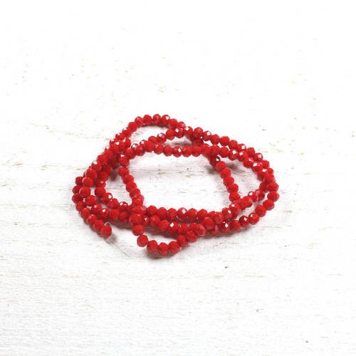 35 perles en verre abacus facettées rouge +/- 3 à 4mm x 2.5 à 3mm 