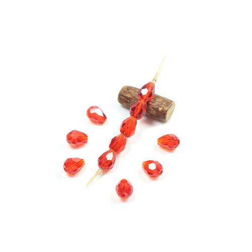 20 perles goutte facettée en verre rouge / orangé 6 x 4mm    lbp00402 
