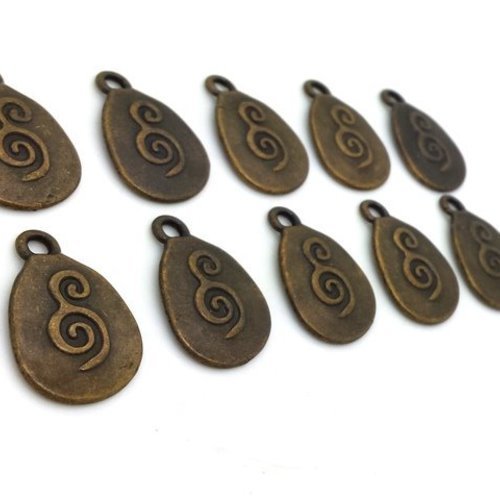 10 breloques "om" tibétain métal bronze sans nickel style ethnique (bre627) 
