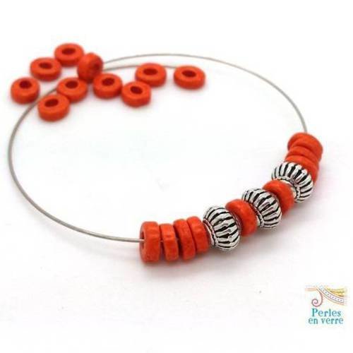 20 perles rondelles céramique grecque orange mat diamètre 6mm (pc234) 