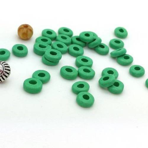 20 perles rondelles céramique grecque vert mat diamètre 6mm (pc235) 