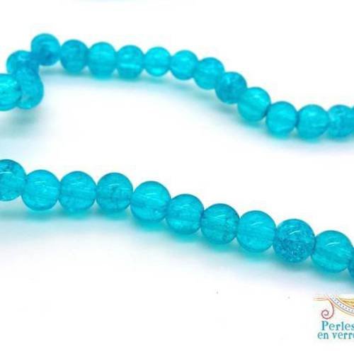 20 perles en verre cracked beads bleu turquoise 6mm (pv758) 