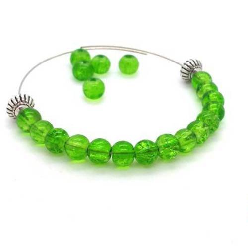 20 perles en verre cracked beads vert pomme 6mm (pv757) 
