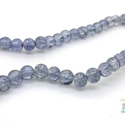 20 perles en verre craquelé, cracked beads gris bleuté 6mm (pv756) 