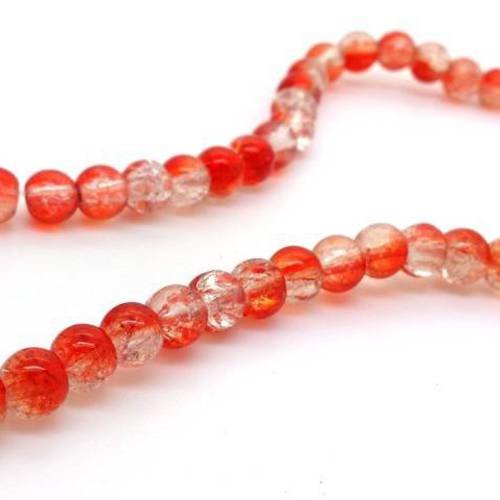 20 perles en verre craquelé bicolore, cracked beads orange 6mm (pv755) 