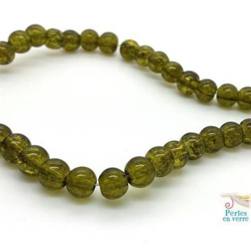 20 perles en verre cracked beads vert kaki 6mm (pv752) 