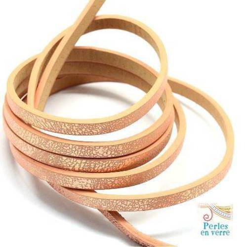 Cordon plat saumon beige 120cm simili cuir ruban pour bracelet 2x5mm (fil157) 