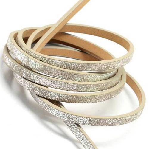 Cordon plat  argent 120cm simili cuir ruban pour bracelet 2x5mm (fil158) 