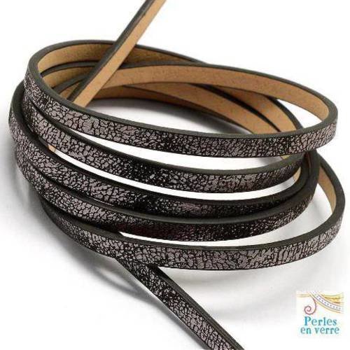 Cordon plat  noir argenté 120cm simili cuir ruban pour bracelet 2x5mm (fil156) 