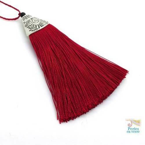 1 pompon 70mm bordeaux coupelle métal argenté pour sautoir (div93) 