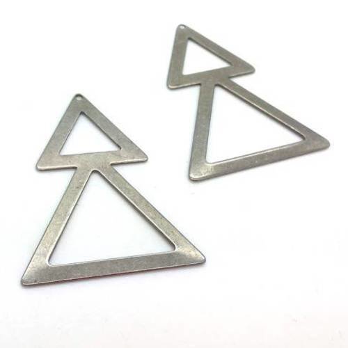2 grands pendentifs acier inoxydable double triangle 40x50mm (bre621) 