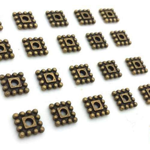 20  perles intercalaires carrées bronze 7x7mm (pm121) 