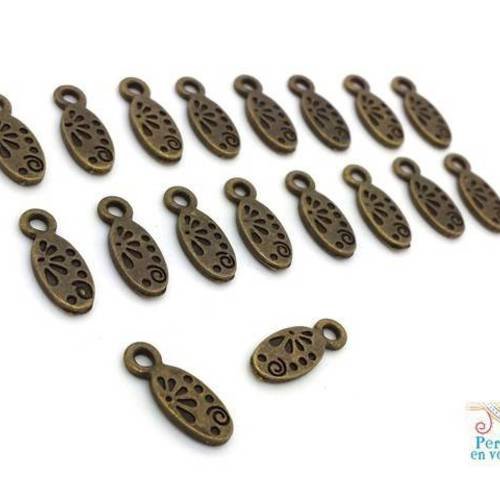 20 breloques ovales bronze sans nickel 6x15mm (bre612) 