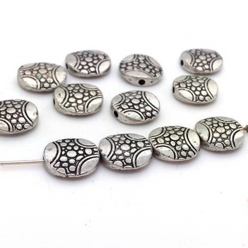 10 perles plates métal argenté sans nickel 12mm bijou ethnique (pm211) 
