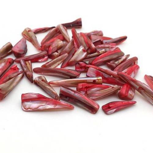 30 perles "dents" aiguillettes coquillage nacré rouge foncé 15 à 25mm  (pn78) 