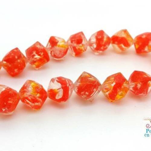 10 perles cubes 11mm verre orange vif (pv725) 