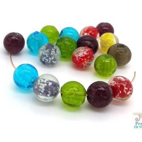 10 perles 10mm verre multicolore avec paillettes de couleur (pv724) 