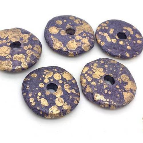 1 grand donut 32mm céramique grecque violet et or (pc226) 