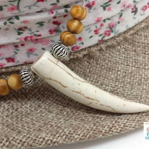 1 grand pendentif dent howlite blanc ivoire 50mm sautoir bijou ethnique(ph218) 