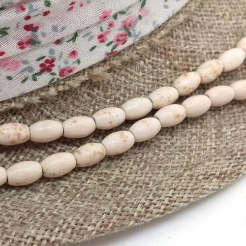 48 perles ovales grain de riz blanc ivoire howlite 5x8mm (ph211) 