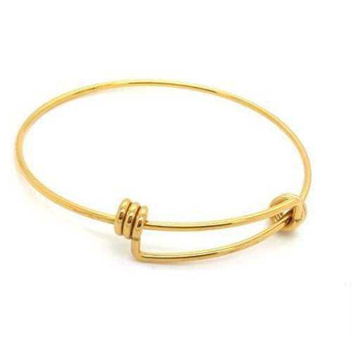 1 bracelet acier doré jonc réglable à customiser avec breloques et pompon(bra47) 