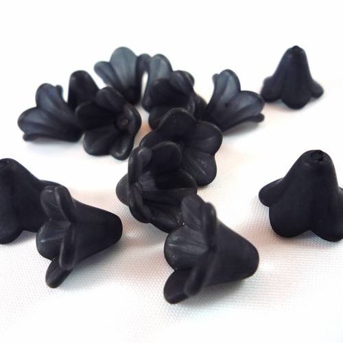 12 perles fleur tulipe lucite 10x14mm noir (ps7) 