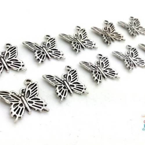 10 breloques papillon métal argenté 18x20mm (bre595) 