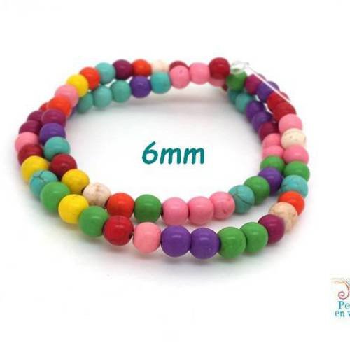70 perles rondes howlite multicolore 6mm (ph209) 