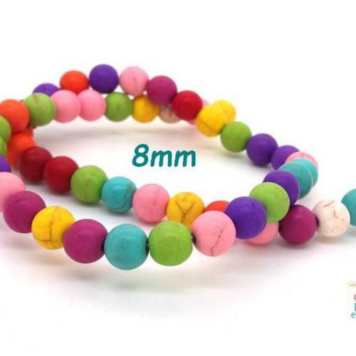 50 perles rondes howlite multicolore 8mm (ph208) 