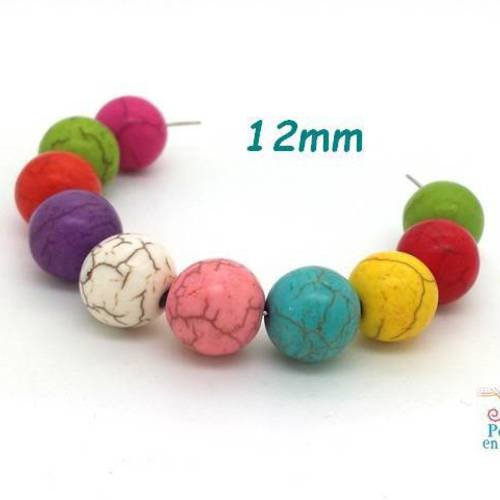 10 grosses perles howlite multicolore 12mm (ph207) 