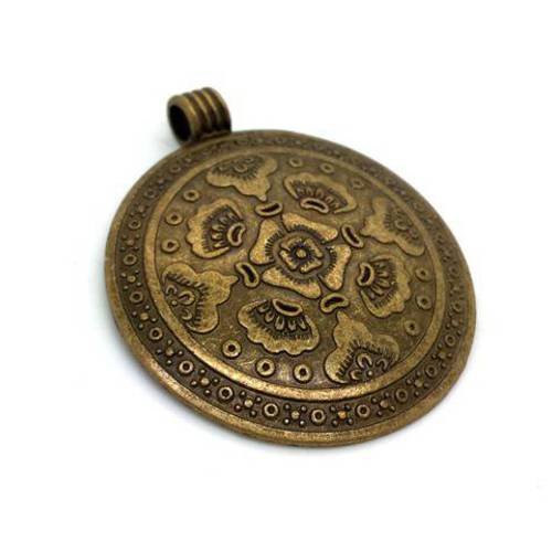 1 grand pendentif médaillon bronze bijou ethnique hmong diamètre 45mm (bre588) 