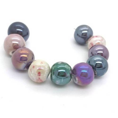 10 grosses perles en céramique effet lustré 14mm (pc222) 