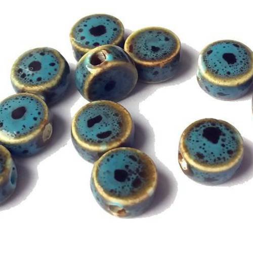 10 perles palets en céramique bleu moucheté 5x9mm (pc99) 