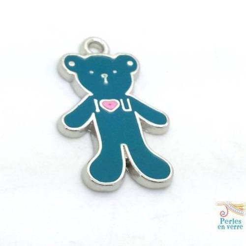 1 breloque ours émail bleu 17x26mm bijoux déco enfant (bre579) 