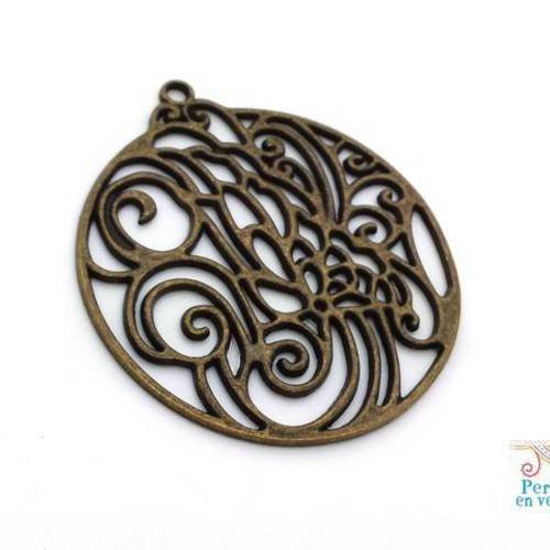 1 grand pendentif filigrane 55mm bronze sans nickel  sautoir bijou ethnique (bre574) 