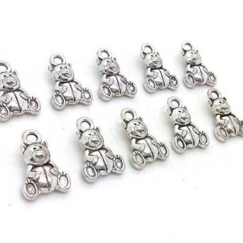 10 breloques ours en métal argenté sans nickel 16x10mm (bre571) 