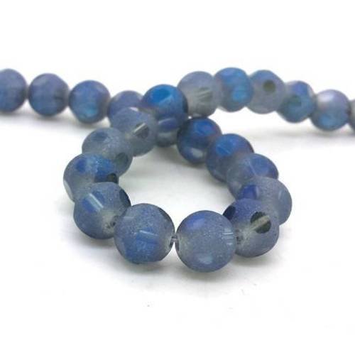 10 perles en verre givré bleu 8mm cut ab (pv706) 