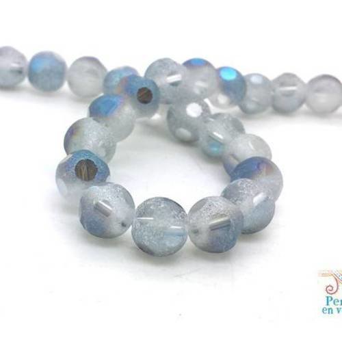 10 perles en verre givré gris bleu 8mm cut ab (pv707) 