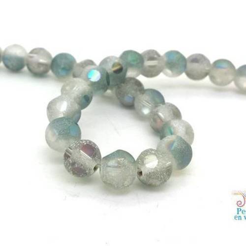 10 perles en verre givré gris vert bleu 8mm cut ab (pv705) 