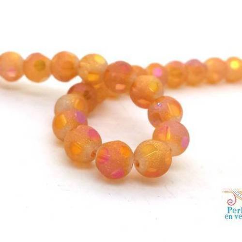 10 perles en verre givré orange 8mm cut ab(pv712) 