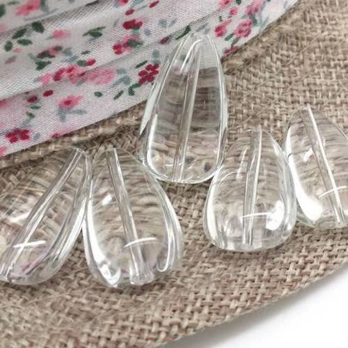 5 grandes perles gouttes verre transparent 24x14x9mm (pv699) 