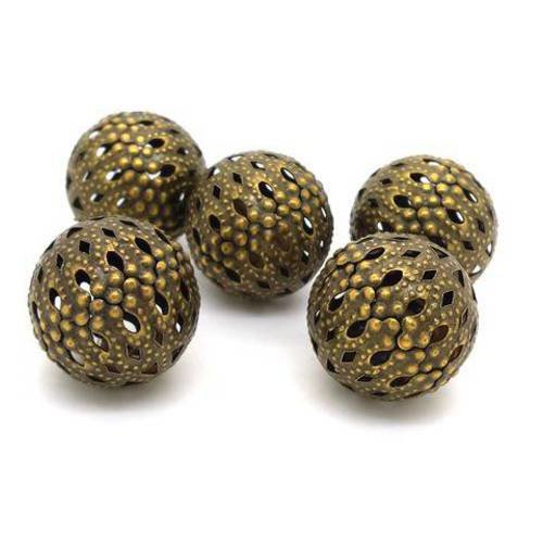 5 grosses perles filigrane métal bronze 20mm (pm203) pour sautoir 