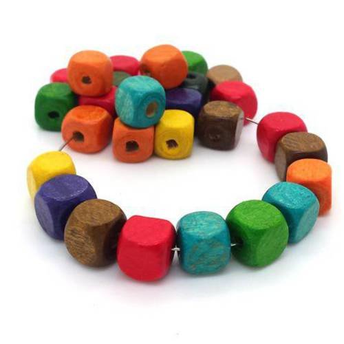 30 perles bois carrées 10mm multicolore (pb64) 