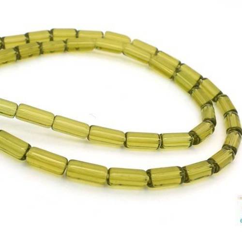 20 perles tubes en verre transparent olivine 4x9mm (pv692) 