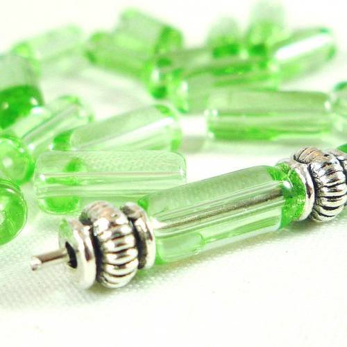 20 perles tubes en verre transparent vert clair 4x9mm (pv291) 