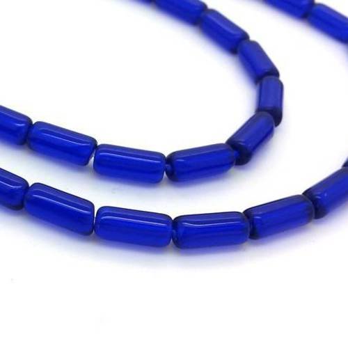 10 perles tubes en verre bleu foncé 4x9mm (pv691) 