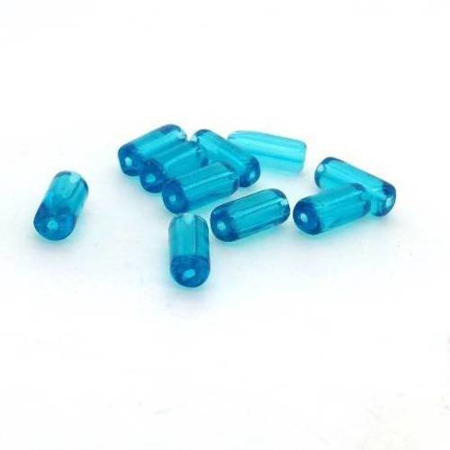 20 perles tubes en verre transparent turquoise 4x9mm (pv390) 